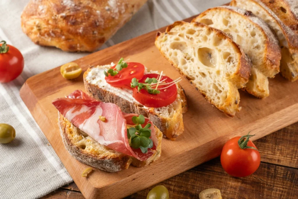 Tartines de pain rustique aux tomates et jambon