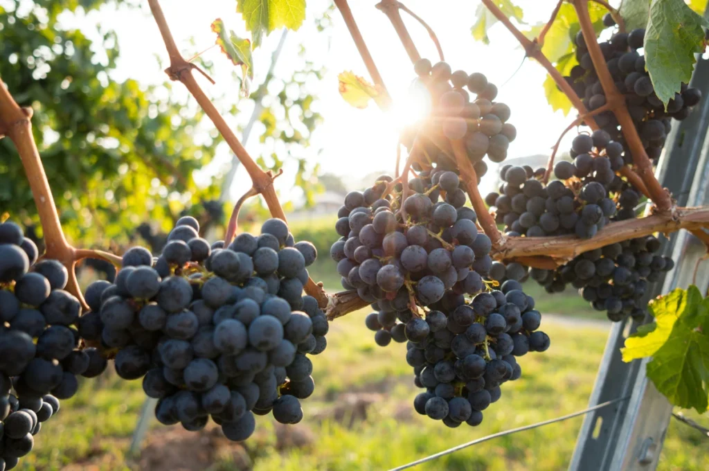 Grappes de raisin noir au soleil