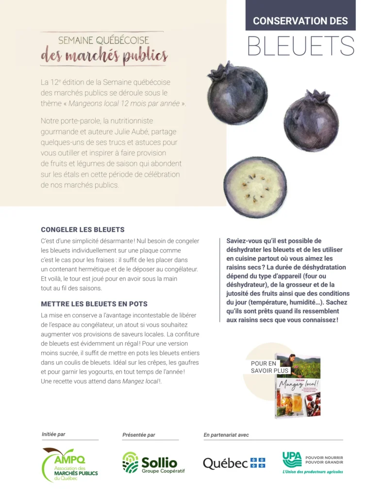 Affiche conservation des bleuets marchés publics Québec
