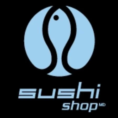 Logo Sushi Shop bleu sur fond noir