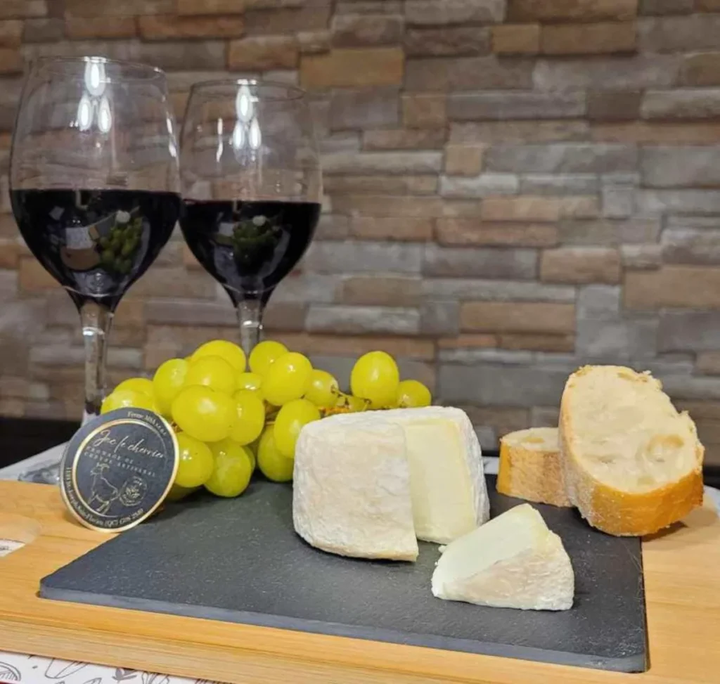 Fromage, raisins et vin rouge sur plateau